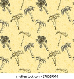 Seamless Sketch Palms Background. Vector Illustration. 