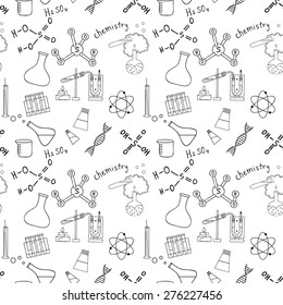 Seamless sketch of science doddle elements. Vector illustration.