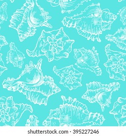 Seamless sketch seashell template background. Vector illustration for your design