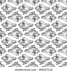 Seamless sketch seashell template background. Vector illustration for your design