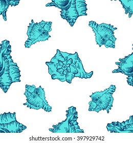 Seamless sketch seashell template background. Vector illustration for your design