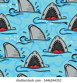 Seamless  Sketch  shark pattern, print for T-shirts, textiles, wrapping paper, web. Original design with shark  silhouette .  grunge design for boys and girls