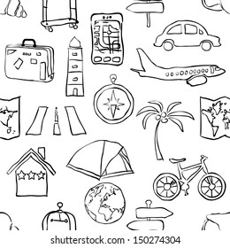 seamless sketch travel pattern