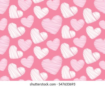 Seamless sketched white and pink heart with pink background