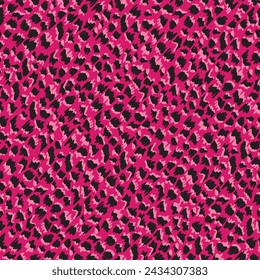 Seamless sketchy abstract vector pattern. Repeating print with a pink and black painted cheetah spot like design on a pink background. Apparel textile print.

