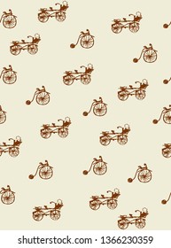 seamless sketchy childlike pattern created with old-fashioned bicycles. vintage style.