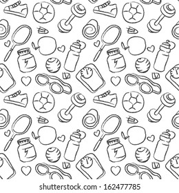Seamless sketchy pattern of healthy lifestyle icons and elements 