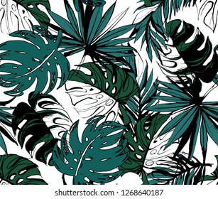 seamless sketchy tropical leaf