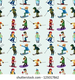 seamless ski pattern,cartoon vector illustration