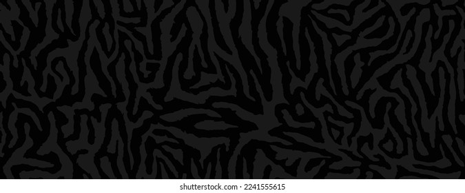 Seamless skin of zebra pattern. Black tiger stripes fur texture. Abstract curved lines ornament. Stylish hand drown wild animal print background for fabric, textile and wallpaper. Vector illustration