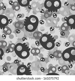 Seamless skull background in monochrome grey colors. Vector illustration
