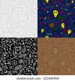 Seamless skull, bones, flowers wallpaper background Illustration
