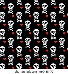 seamless, skull, heart, bones