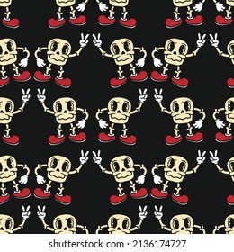 seamless skull mascot character on black background