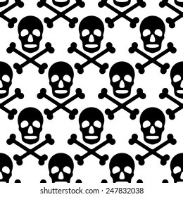 Seamless Skull Pattern. Abstract Black and White Background. Vector Regular Texture