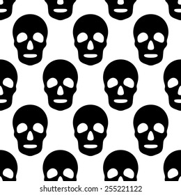 Seamless Skull Pattern. Abstract Black and White Background. Vector Regular Texture