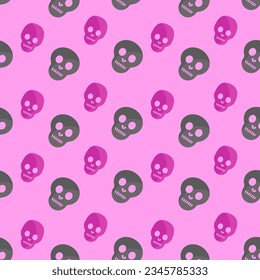 Seamless skull pattern in trendy pink and gray on pink background