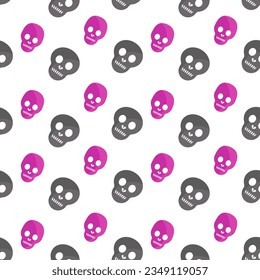 Seamless skull pattern in trendy pink and gray on pink background