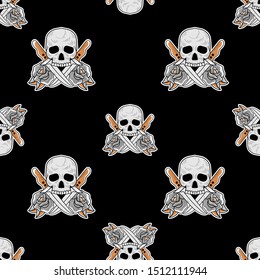 Seamless skull rose pattern in vector