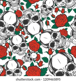 Seamless skull  and roses pattern.Vector illustration.

