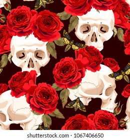 Seamless skulls and roses