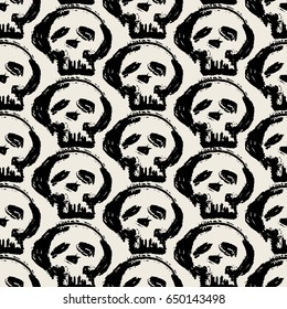 Seamless skulls textile doodle pattern grunge texture.Trendy modern ink artistic design with authentic,unique scrapes, watercolor blotted background for a logo, cards, invitations, posters, banners.