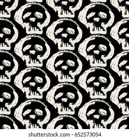 Seamless skulls textile doodle pattern grunge texture.Trendy modern ink artistic design with authentic,unique scrapes, watercolor blotted background for a logo, cards, invitations, posters, banners.