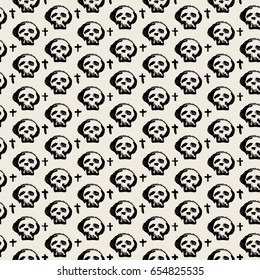 Seamless skulls textile doodle pattern grunge texture.Trendy modern ink artistic design with authentic,unique scrapes, watercolor blotted background for a logo, cards, invitations, posters, banners.