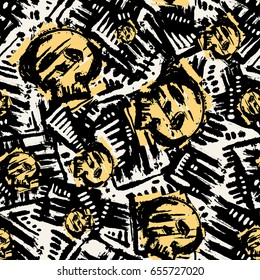 Seamless skulls textile doodle pattern grunge texture.Trendy modern ink artistic design with authentic,unique scrapes, watercolor blotted background for a logo, cards, invitations, posters, banners.