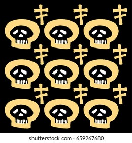 Seamless skulls textile doodle pattern grunge texture.Trendy modern ink artistic design with authentic,unique scrapes, watercolor blotted background for a logo, cards, invitations, posters, banners.