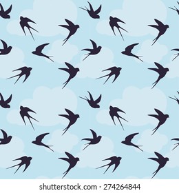 seamless sky pattern with bird silhouettes