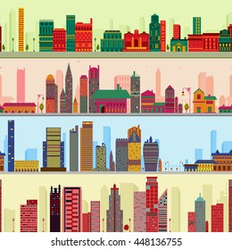 Seamless skyscraper building pattern background in vector