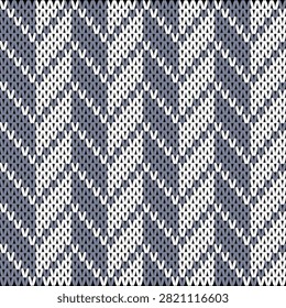 Seamless Slate Blue Knitting Pattern with White Herringbone Chevron