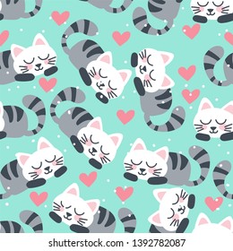 seamless sleeping cat pattern vector illustration