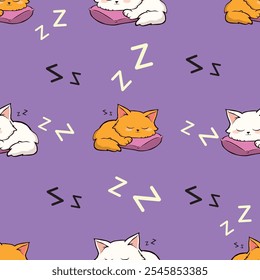 seamless sleeping cat pattern vector illustration