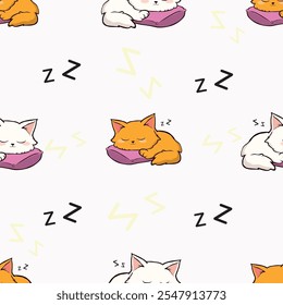 seamless sleeping cat pattern vector illustration