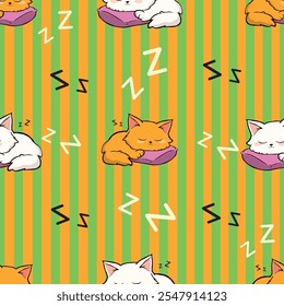 seamless sleeping cat pattern vector illustration