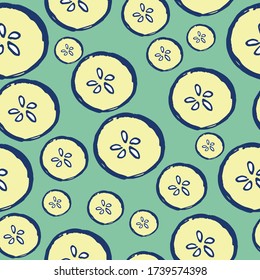 seamless with slices of cucumbers paisley. vector hand drawn illustration pattern