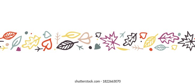 Seamless and slim border background of autumn leaves. Vector illustration.
