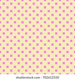 Seamless small abstract geometrical pattern. Pink polka dots on yellow beige background.