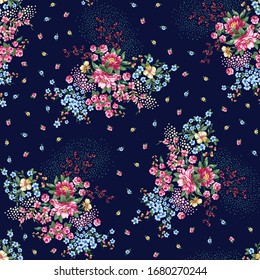 seamless small cute  flower bunch pattern on navy