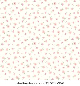 Seamless Small Daisy Flower Pattern With Creamy White Background