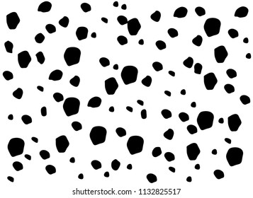 Seamless small dot pattern for textile design. Seamless pattern of dalmatian spots. Horizontal background, black chaotic spots isolated on white.