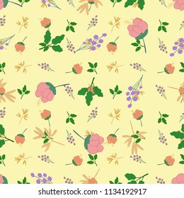 Seamless small floral doodle Pattern in Vector hand drawn modern design