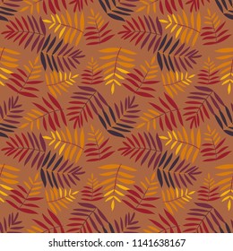 Seamless small floral tropical leaf autumn color Pattern in Vector hand drawn  modern design