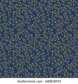 Seamless Small Floral Vine Pattern / Navy and Gold / Global colors saved with Pattern Swatches