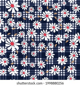 seamless small flower with cheeks design pattern on navy background