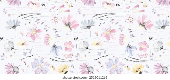 Seamless small flower and leavess all over pattern design.