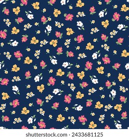 seamless small flower pattern on navy background