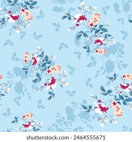 seamless small flower pattern on blue background
